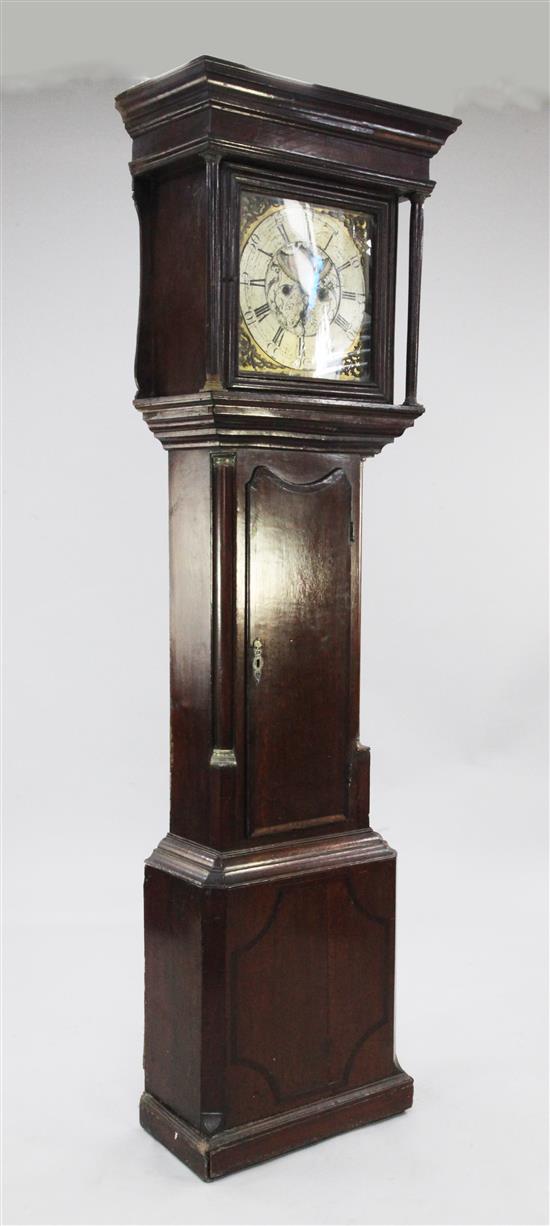 James Whitworth, Lussley. A George III mahogany banded oak eight day longcase clock, 6ft 10in.